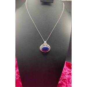 Vintage Lapis Lazuli Gemstone 925 NK on 925 Silver Chain Stamped Italy